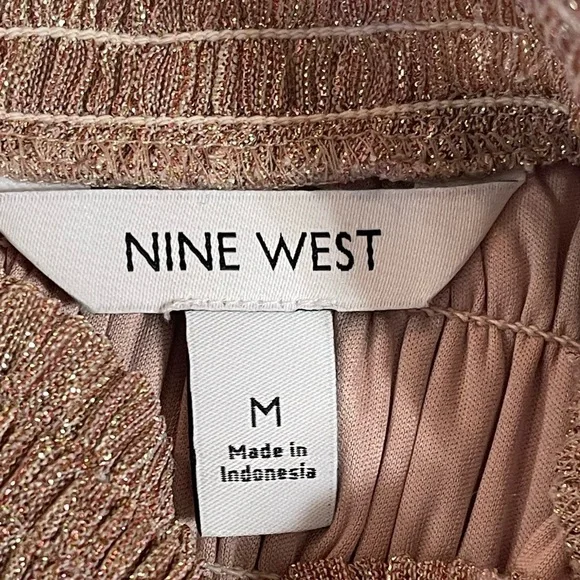 NINE WEST SMOCKED YOKE SLEEVELESS METALLIC ROSE SHIFT DRESS SZ MED EUC - Picture 10 of 12